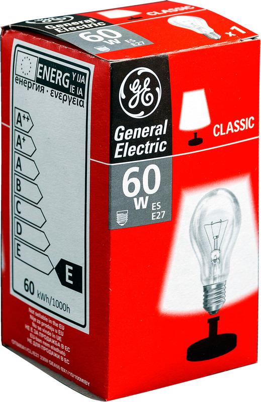 Лампа накаливания General Electric 60A1 CL E27 230V прозрачная — фото 5