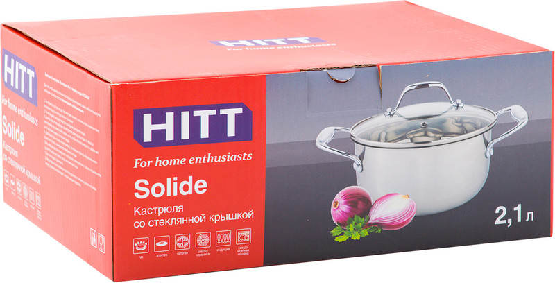Кастрюля Hitt Solide со стеклянной крышкой 19см, 2.1л