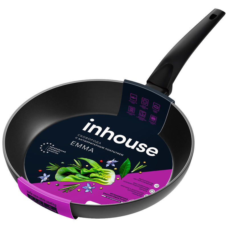 Сковорода Inhouse Emma индукционная с антипригарным покрытием и ручкой софт-тач, 24см