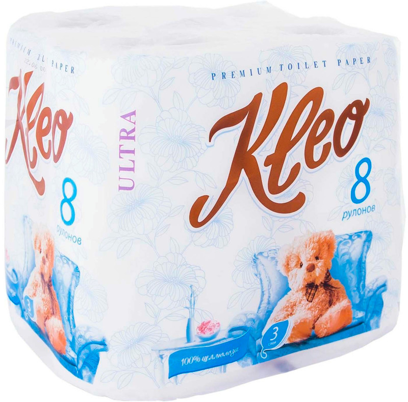 Туалетная бумага Kleo Ultra 3 слоя, 8шт