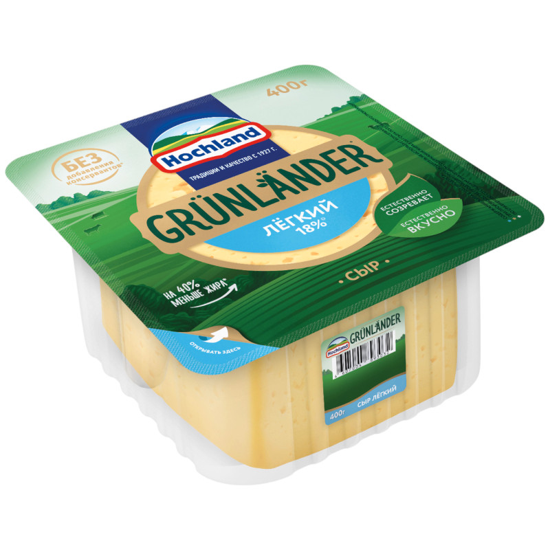 Сыр полутвердый Grunlander от Hochland Грюнландер легкий 35%, 400г — фото 1