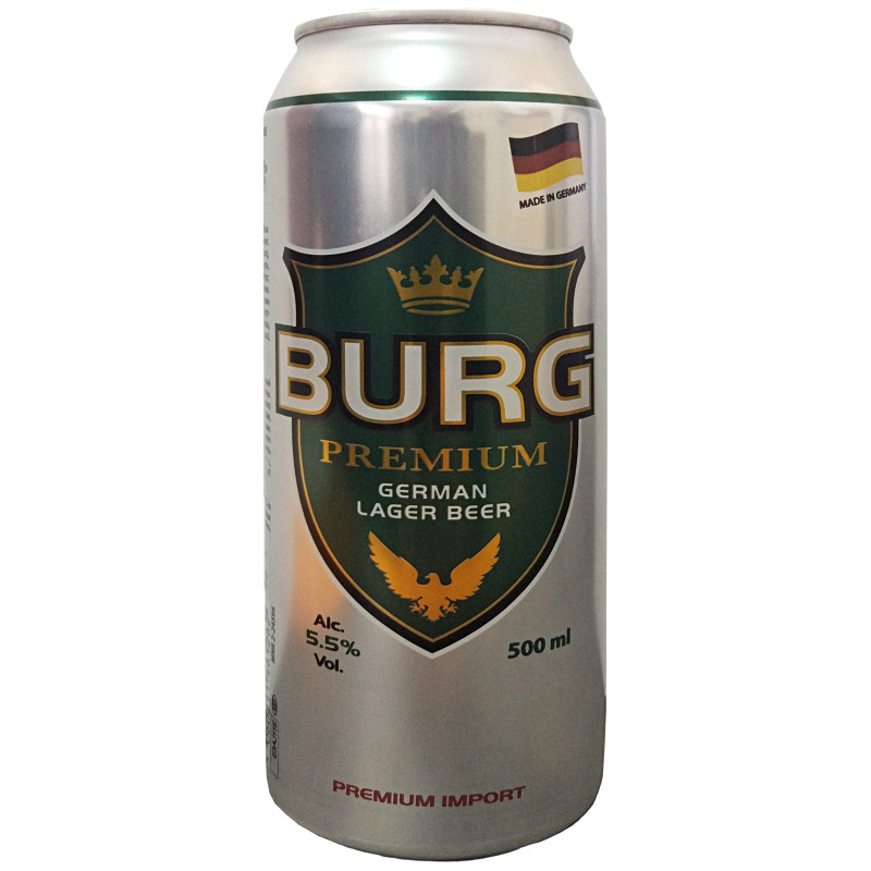 Пиво Burg Премиум лагер светлое фильтрованное 5.5%, 500мл