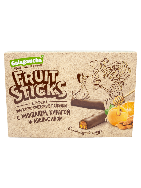 Конфеты Galagancha Fruit Sticks с миндалём курагой апельсином в шоколадной глазури, 175г