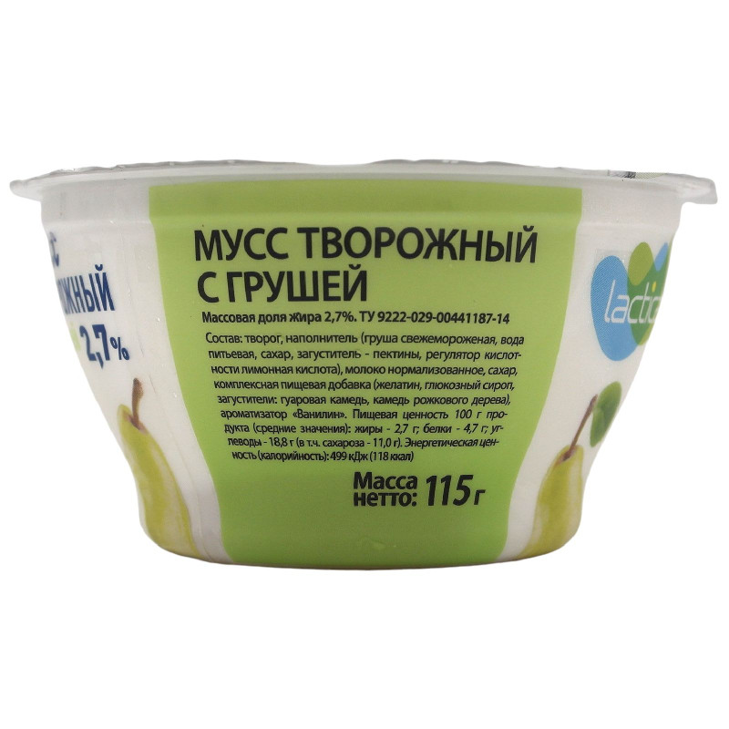 Мусс творожный Lactica с грушей 2.7%, 115г — фото 1
