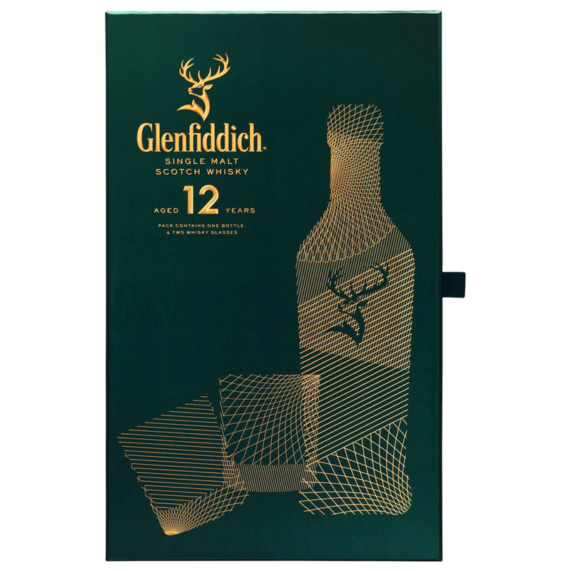 Виски Glenfiddich 12-летний шотландский односолодовый 40%, 700мл + 2 стакана — фото 2