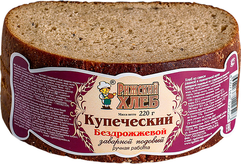 Хлеб Рижский Хлеб Купеческий заварной подовый из смеси ржаной и пшеничной муки, 220г