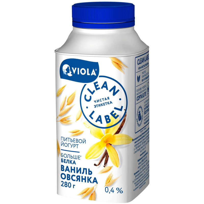 Йогурт питьевой Viola Clean Label Ваниль-Овсянка 0.4%, 280мл