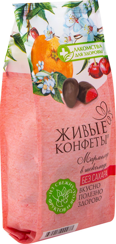Мармелад Живые конфеты с вишней и апельсином желейный в шоколаде, 150г — фото 2