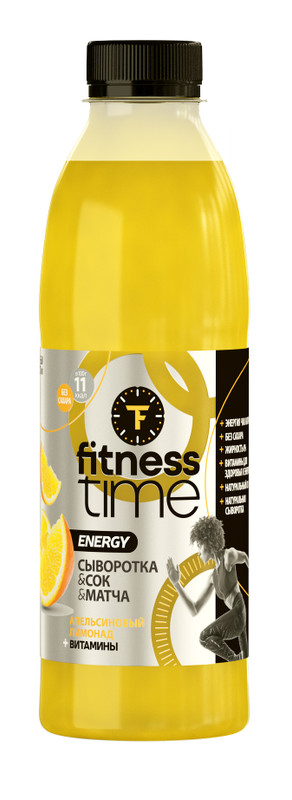 Напиток сывороточный Fitness Time апельсин-лимонад с матча и витаминами пастеризованный, 700мл