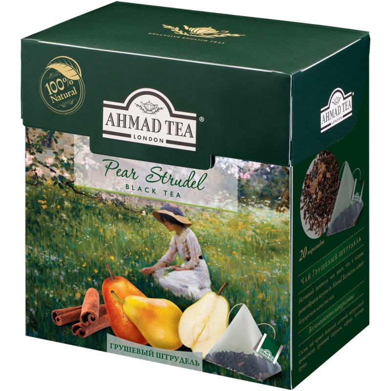 Чай Ahmad Tea Pear Strudel чёрный в пирамидках, 20х1.8г
