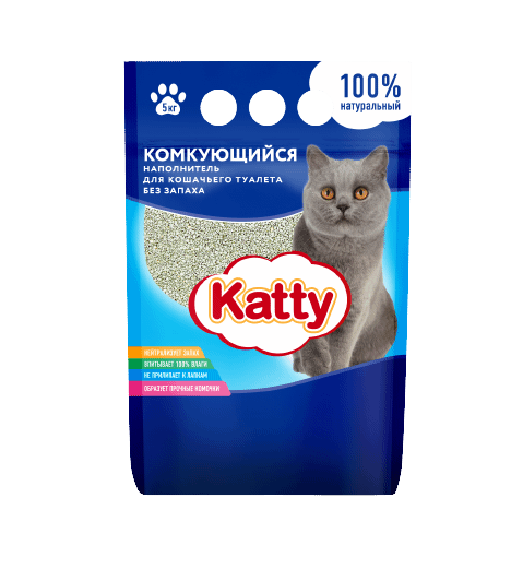 Наполнитель для кошачьего туалета Katty комкующийся, 5кг