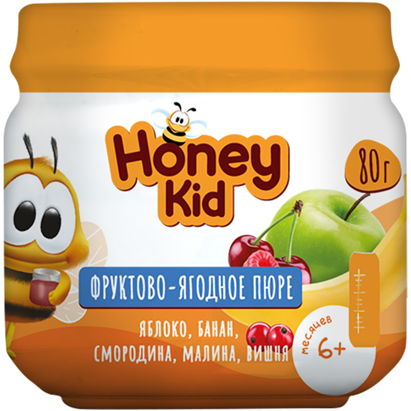 Пюре Honey Kid фруктово-ягодное ассорти с 6 месяцев, 80г