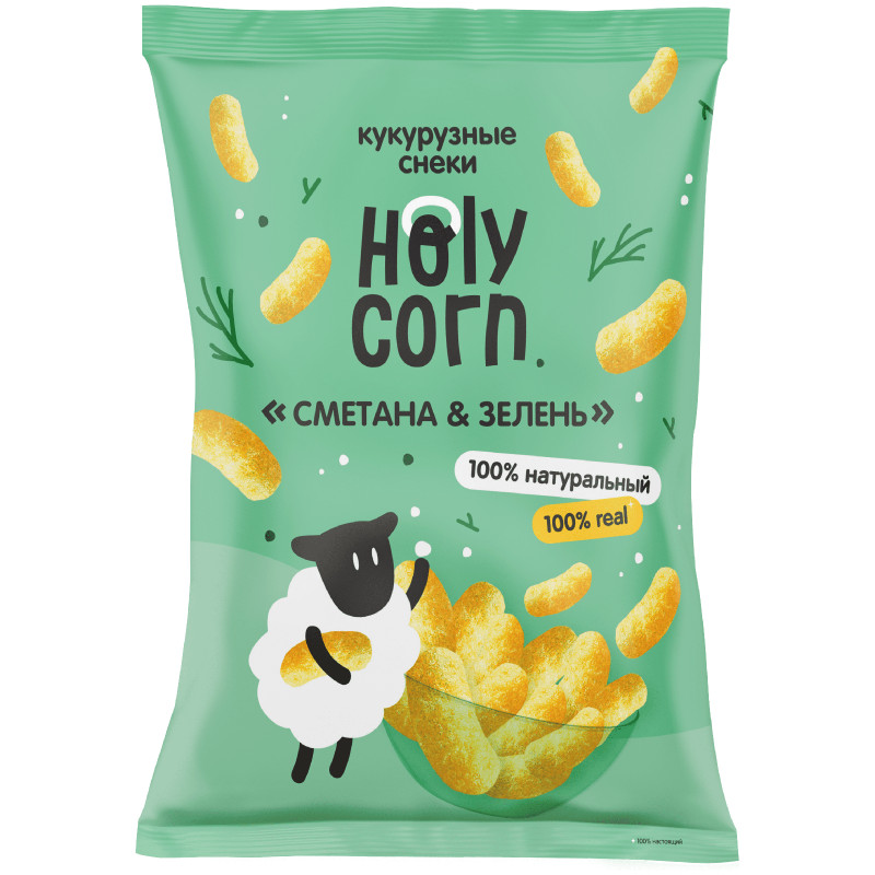 Кукурузные снеки Holy Corn Сметана и зелень, 50г