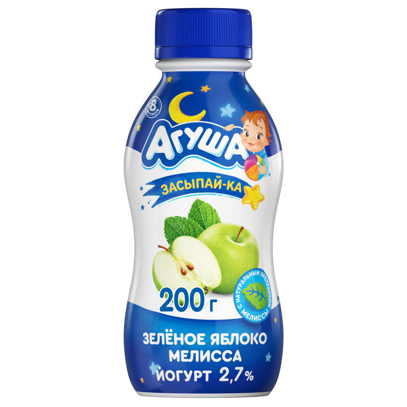Йогурт Агуша Засыпайка Зеленое яблоко-Мелисса 2.7% с 8 месяцев, 200г