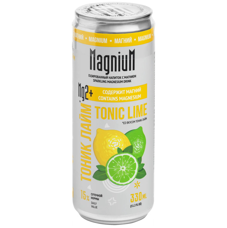 Напиток безалкогольный MagniuM Функциональный тоник-лайм газированный, 330мл