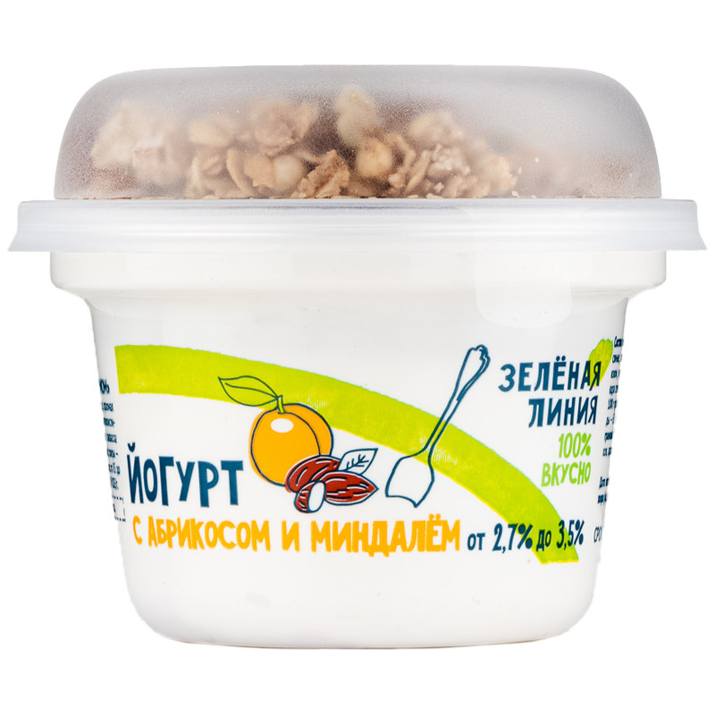 Йогурт абрикос-миндаль-гранола с изюмом 2.7-3.5% Зелёная Линия, 215г