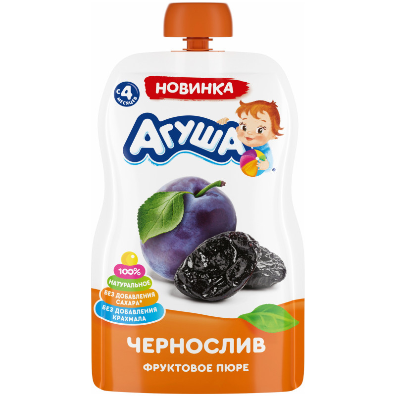 Пюре фруктовое Агуша Чернослив для детского питания с 4 месяцев, 90г