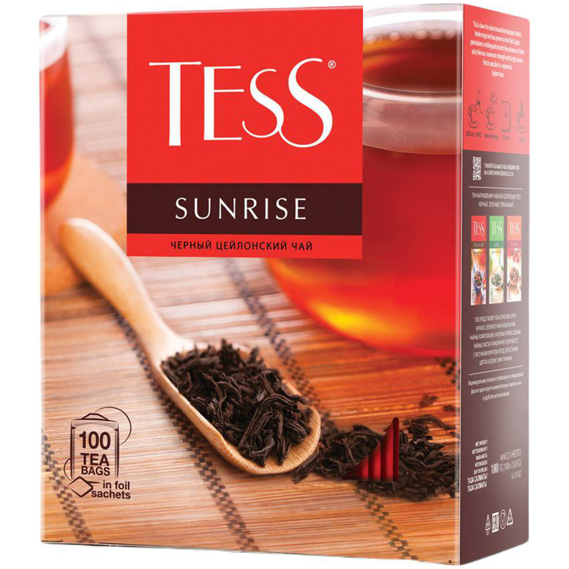 Чай Tess Санрайз чёрный в пакетиках, 100х1.8г — фото 1