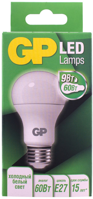 Лампа светодиодная GP LED A60 E27 40K 2CRB 9W, холодный свет — фото 2