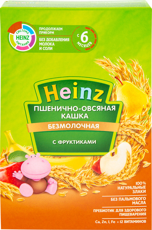 Каша Heinz пшенично-овсяная кашка с фруктами с 6 месяцев, 200г