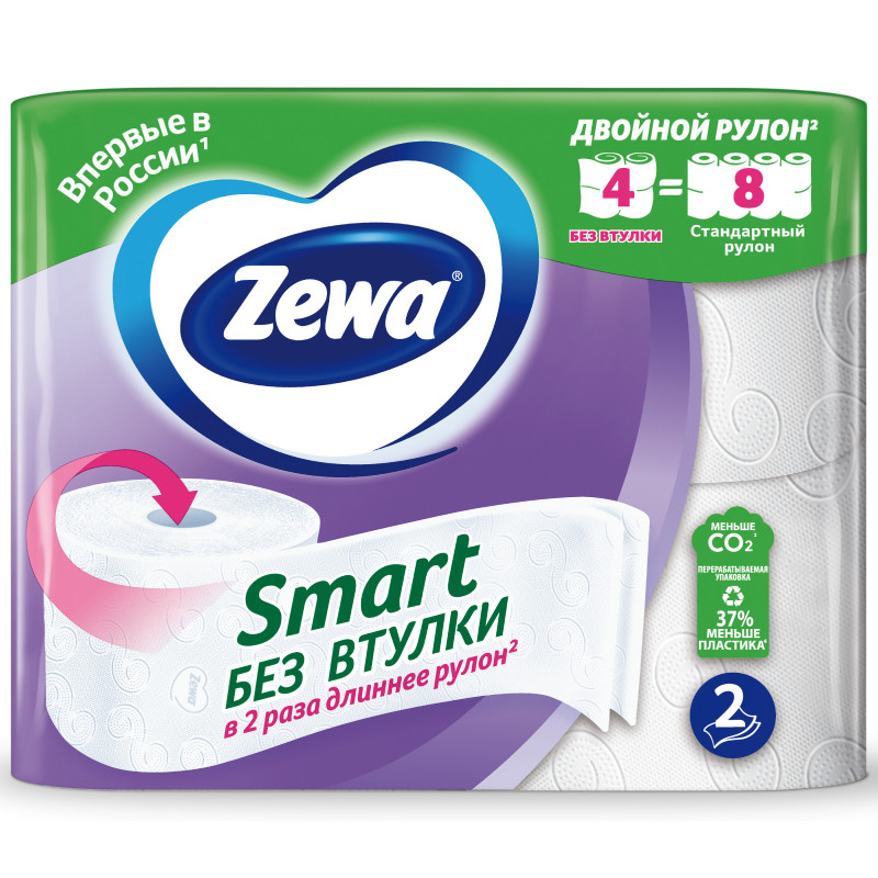 Туалетная бумага Zewa Smart туалетная 2 слоя, 4шт — фото 1