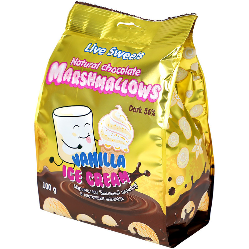 Конфеты Live Sweets Маршмеллоу в шоколаде со вкусом ванильный пломбир глазированные, 100г — фото 2