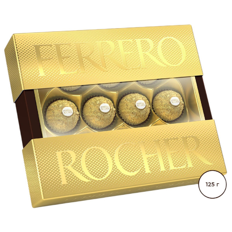 Конфеты Ferrero Rocher, молочный шоколад и лесной орех, 125г — фото 1