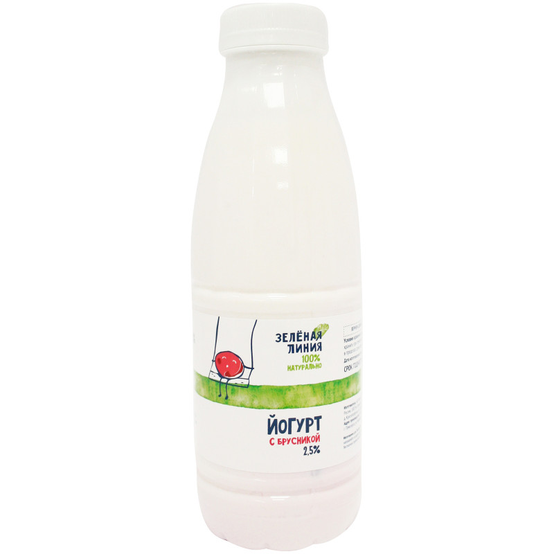 Йогурт питьевой брусника 2.5% Зелёная Линия, 500мл