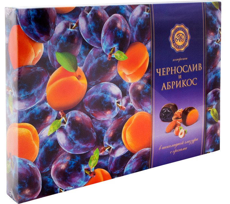 Конфеты Микаелло чернослив и абрикос в шоколадной глазури с орехами, 220г — фото 1