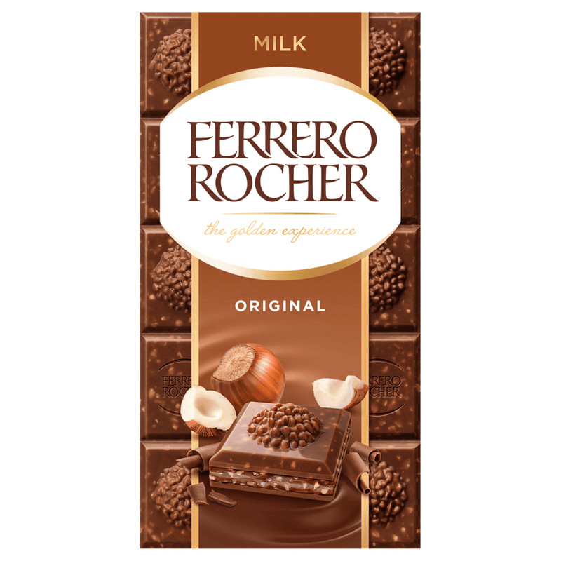 Шоколад молочный Ferrero Rocher с начинкой из лесных орехов, 90г