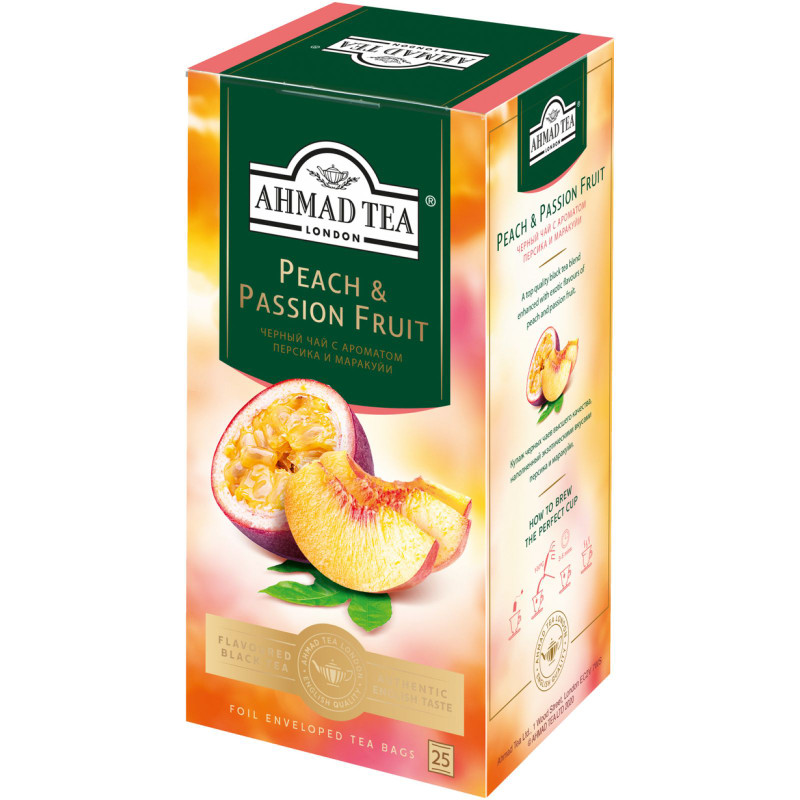 Чай Ahmad чёрный байховый листовой со вкусом и ароматом персика и маракуйи, 25х1.5г