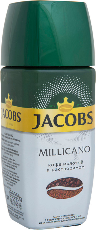 Кофе Jacobs Millicano натуральный растворимый с добавлением молотого, 95г