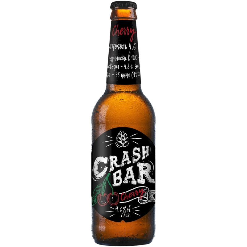 Пивной напиток CrashBar со вкусом вишни нефильтрованный пастеризованный осветленный 4,6%, 450мл