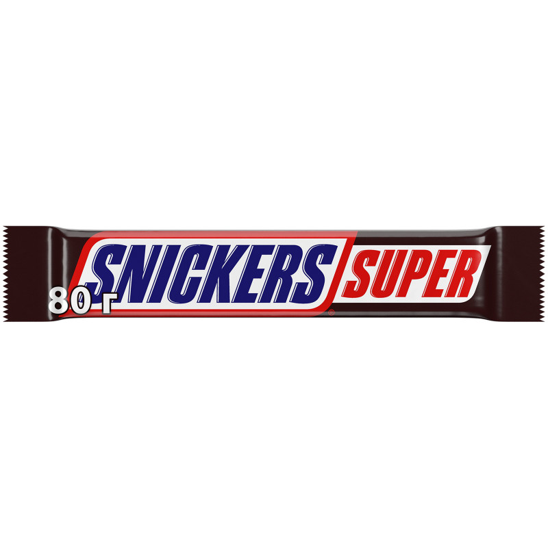 Батончик шоколадный Snickers Супер из нуги карамели и арахиса, 80г