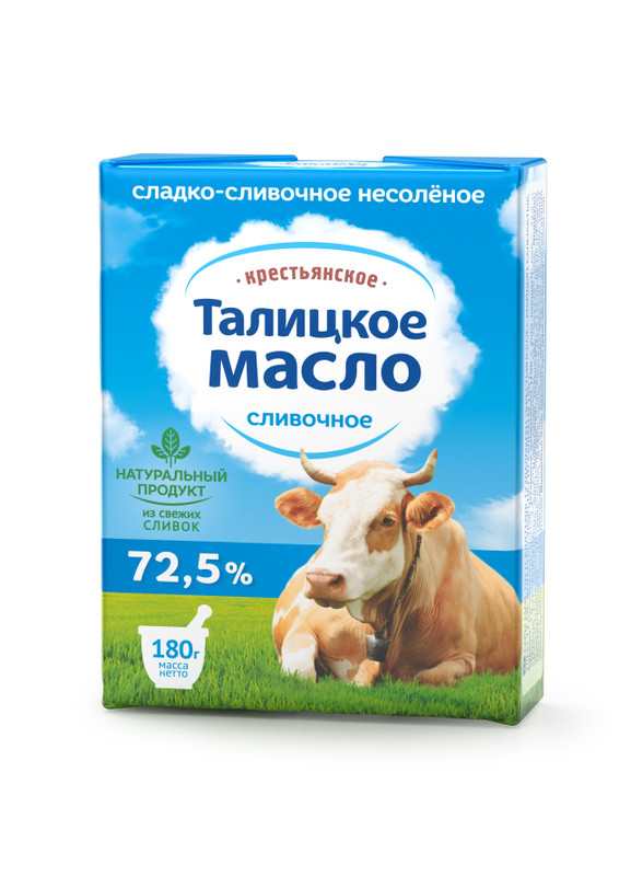 Масло сливочное Талицкий Крестьянское 72.5%, 180г