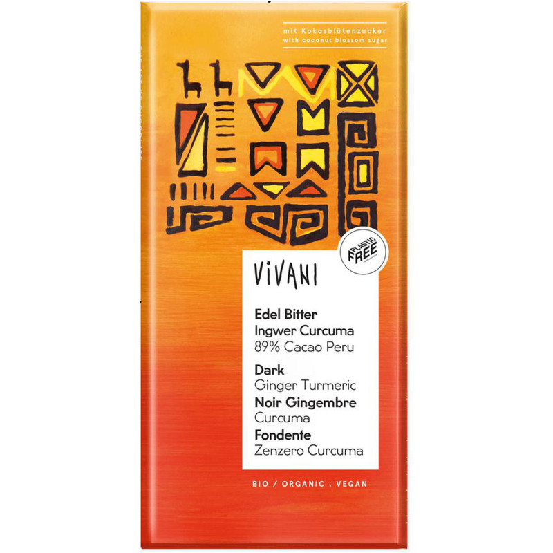 Шоколад Vivani органик горький имбирь-куркума-кокосовый сахар 89%, 80г