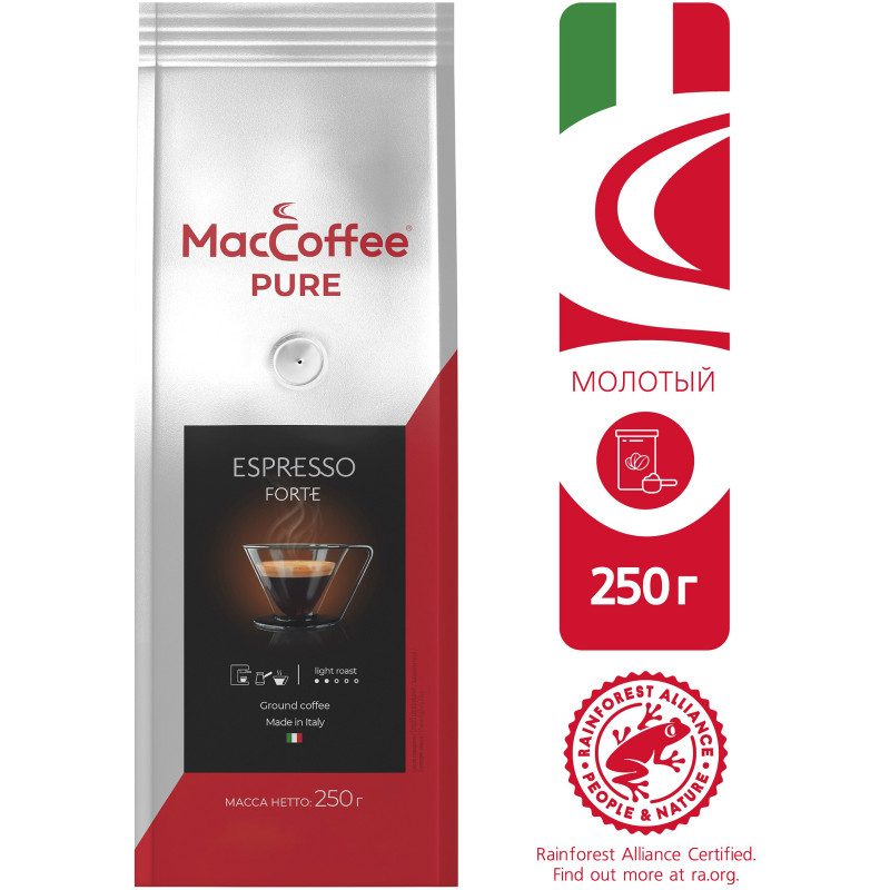 Кофе MacCoffee Pure Espresso Forte жареный молотый, 250г — фото 2