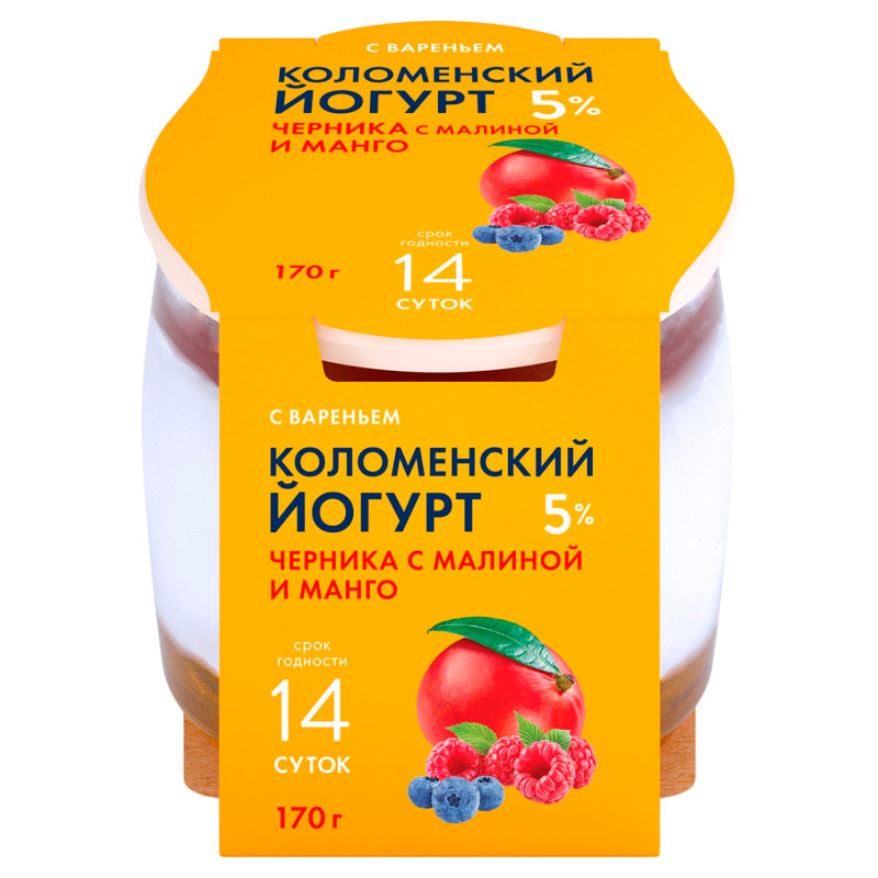 Йогурт Коломенский черника-малина-манго 5%, 170г