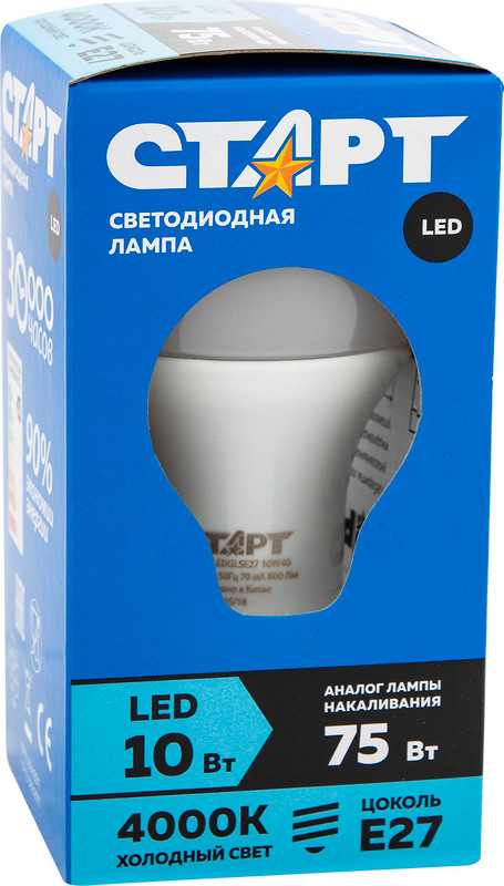 Лампа светодиодная Старт LED GLS E27 10W холодный белый