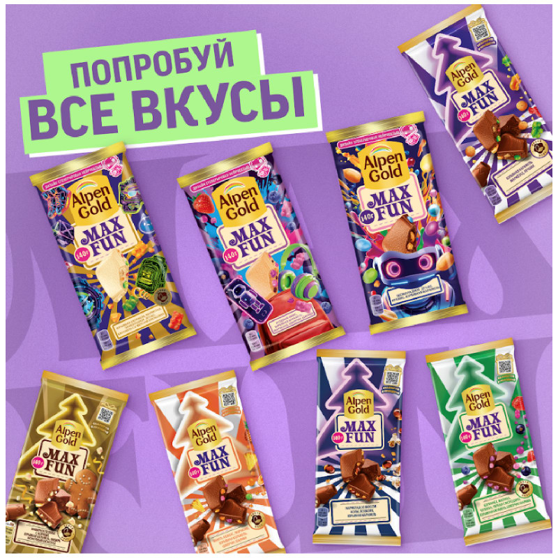 Шоколад Alpen Gold Максфан молочный со вкусом клубники малины черники чёрной смородины, 140г — фото 4