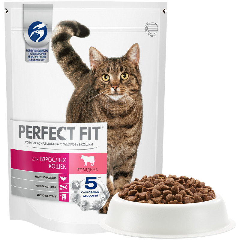Cухой корм Perfect Fit полнорационный для взрослых кошек с говядиной, 650г — фото 3