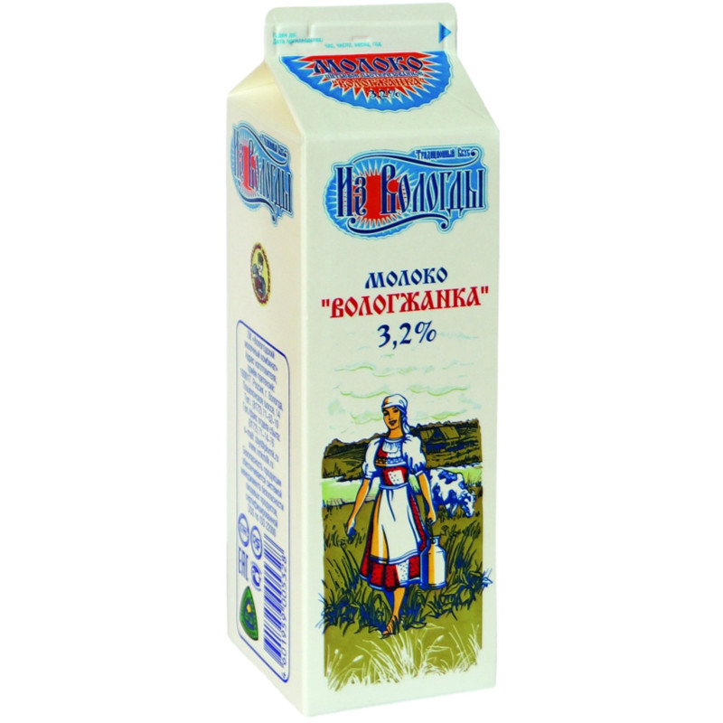 Молоко Вологжанка пастеризованное 3.2%, 1л