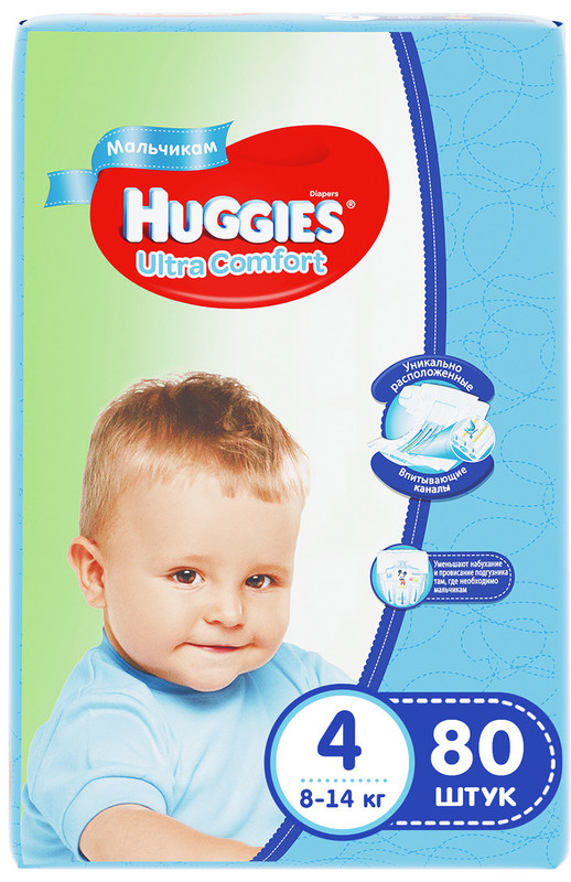 Подгузники Huggies Ultra Comfort для мальчиков р.4 8-14кг, 80шт — фото 2