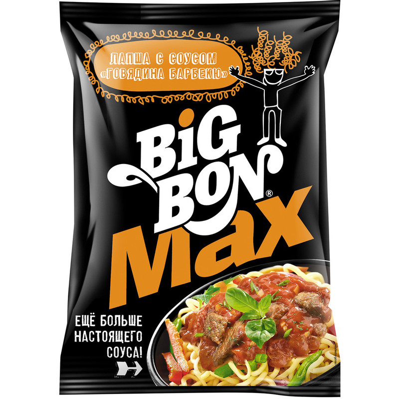 Лапша Big Bon Max быстрого приготовления с соусом говядина барбекю, 95г