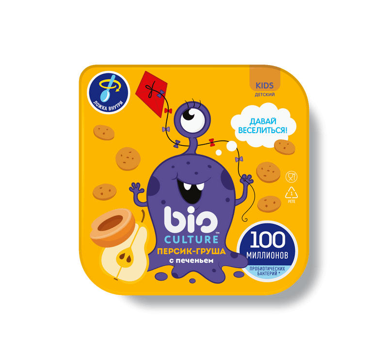 Биойогурт Bio Culture с персиком грушей и печеньем 2.7-3.5%, 127г — фото 1