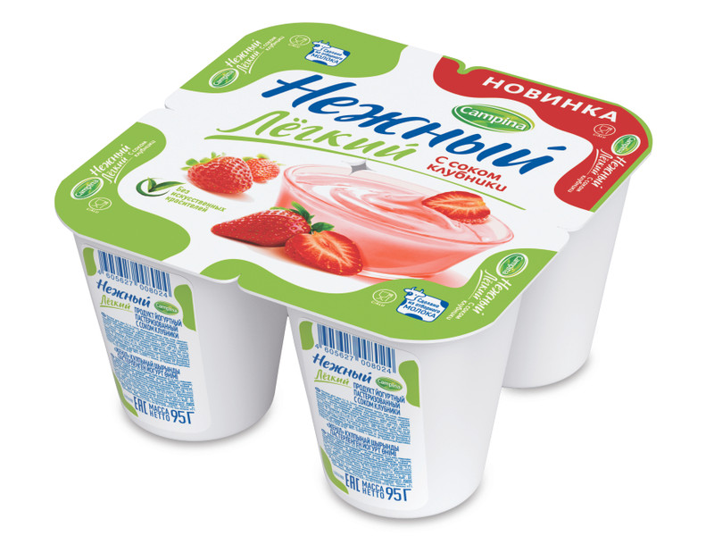 Продукт йогуртный Нежный легкий с соком клубники 0.1%, 95г