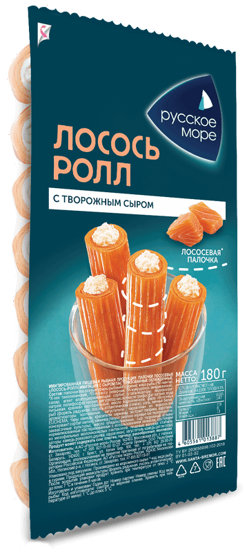 Крабовые палочки Русское Море Лосось-ролл имитация с сыром пастеризованные, 180г