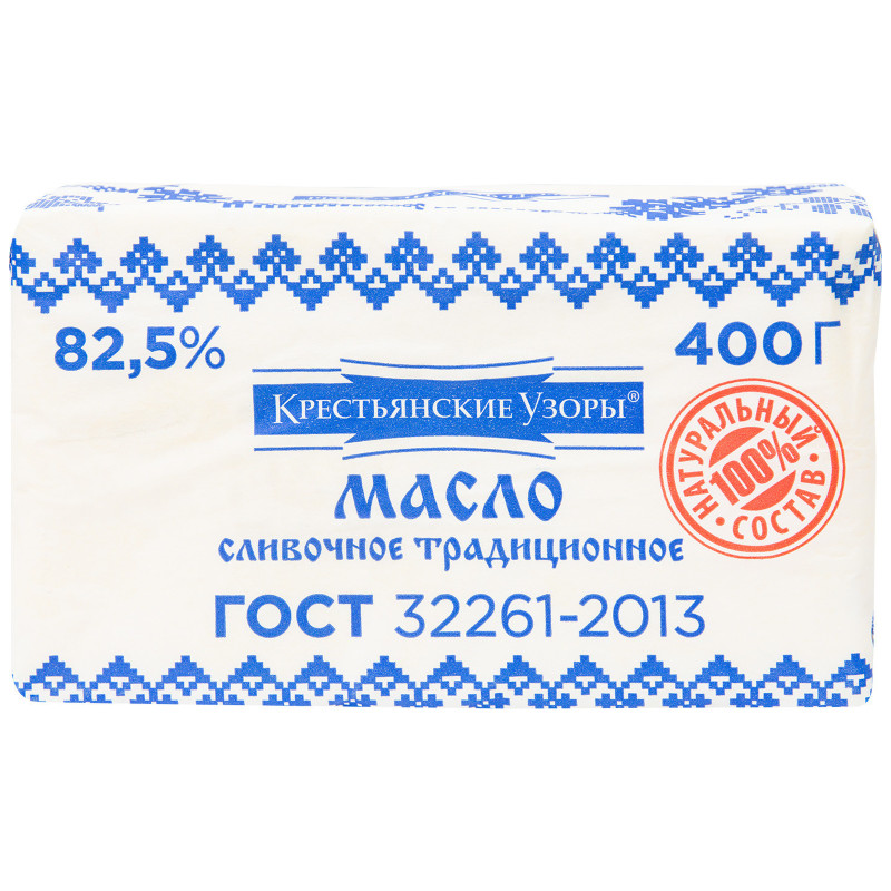 Масло сливочное Крестьянские Узоры Традиционное 82.5%, 400г — фото 2