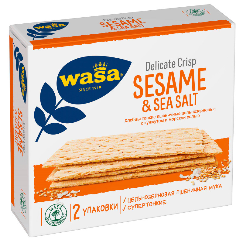 Хлебцы Wasa Delicate Crisp Sesame & Sea salt тонкие пшеничные с кунжутом и морской солью, 190г — фото 2