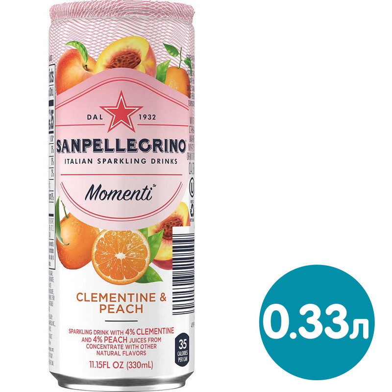 Напиток безалкогольный Sanpellegrino клементин-персик газированный, 330мл — фото 1
